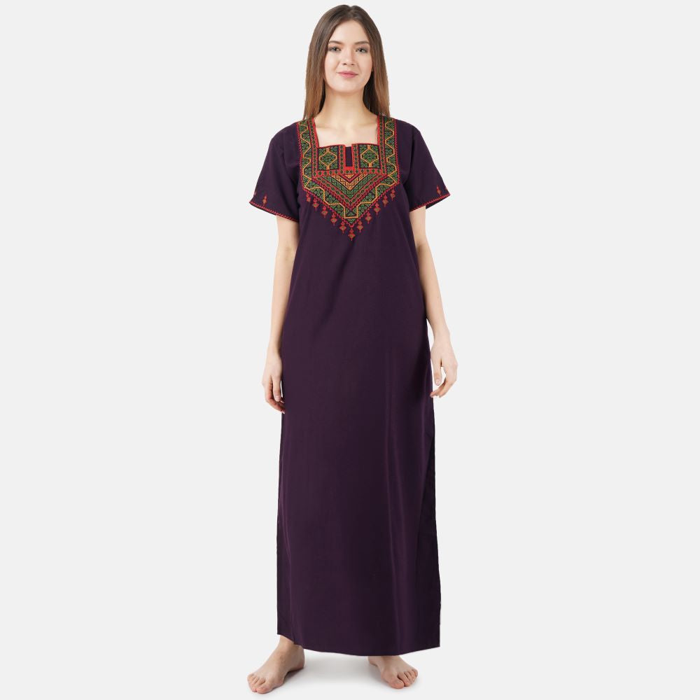 Resham Embroidery Night Gown