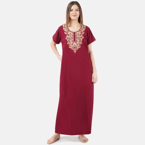 Creme Floral Embroidered  Nightgown