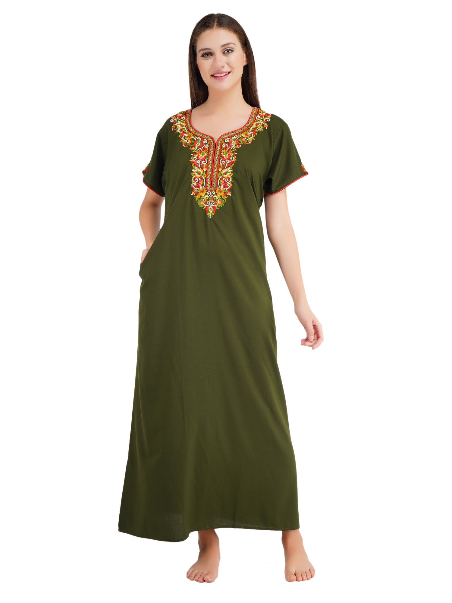 Paan shaped Embroidery Nightgown