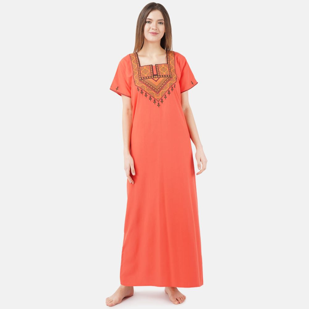 Resham Embroidery Night Gown