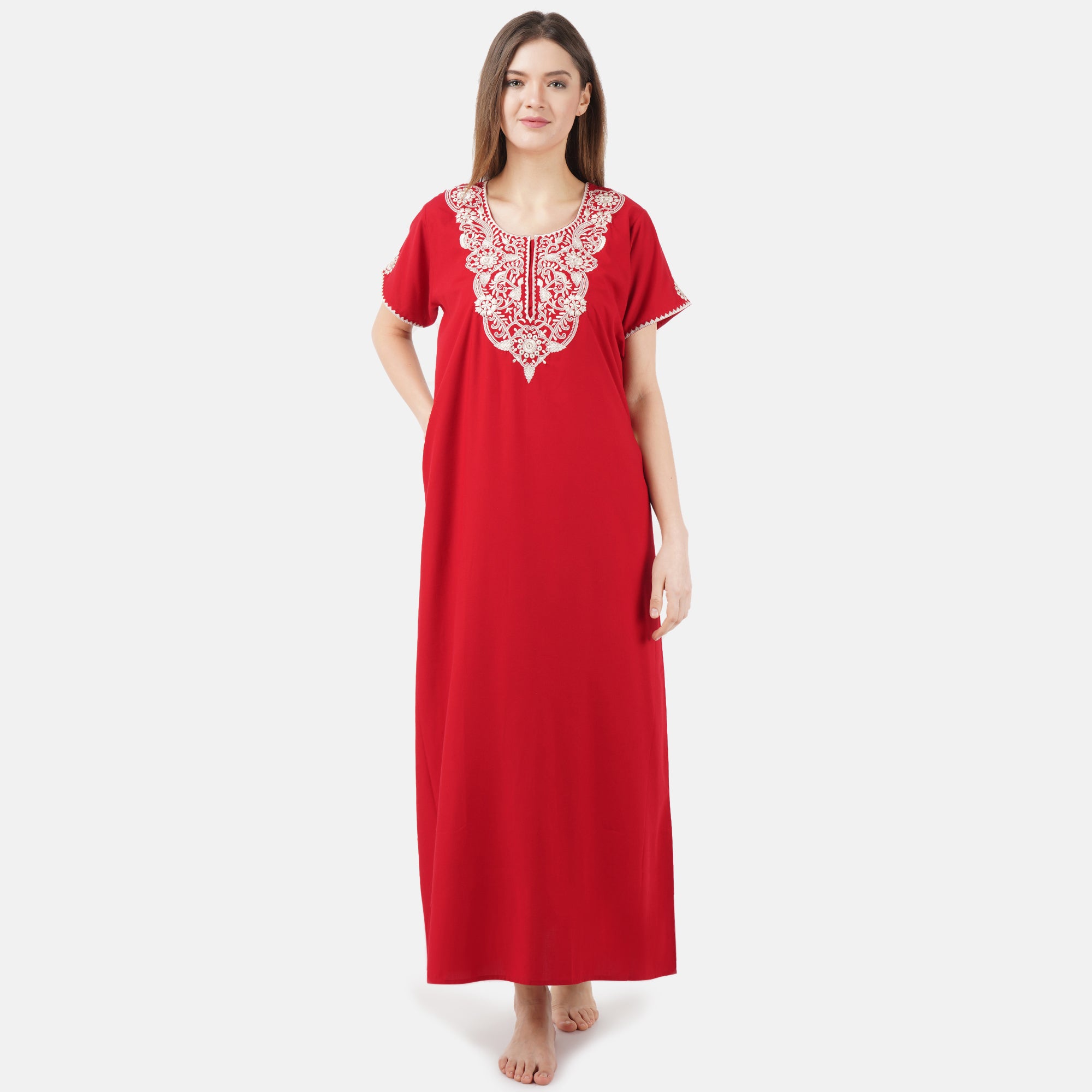 White Floral Embroidered Nightgown