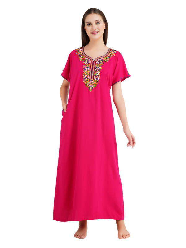 Paan shaped Embroidery Nightgown