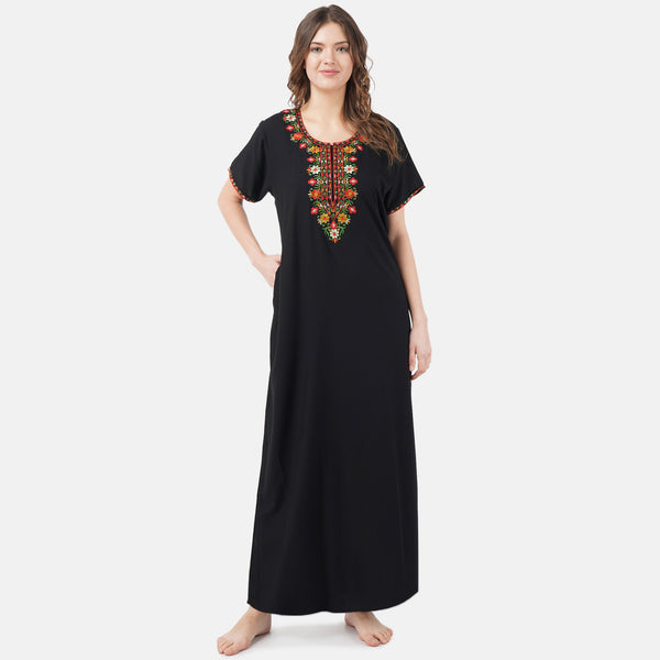 Multifloral Embroidery Night Gown