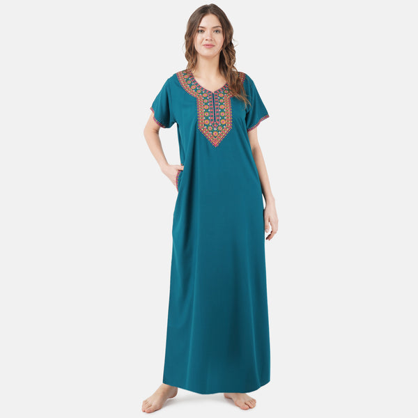 V-shaped Embroidery Night Gown