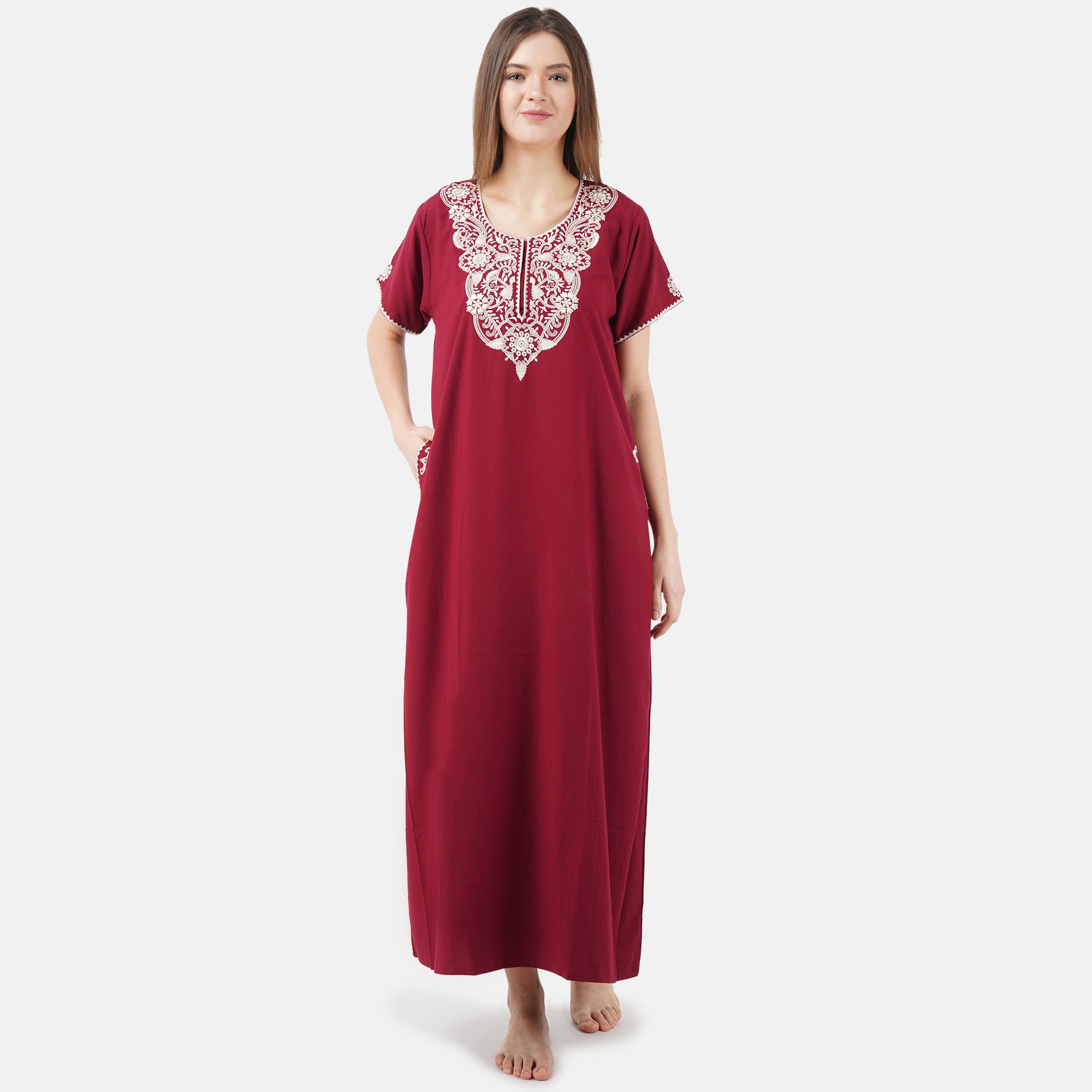 White Floral Embroidered Nightgown