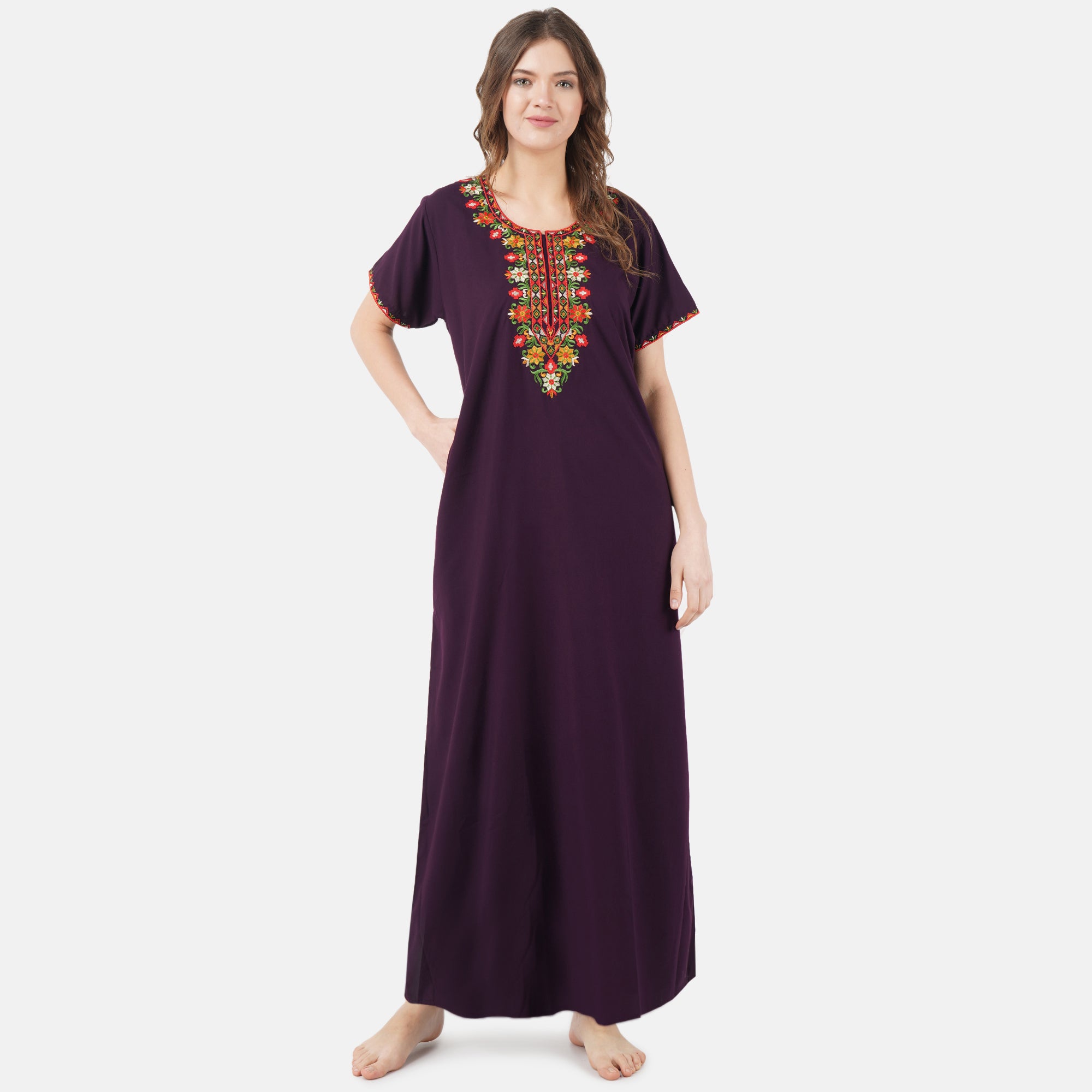 Multifloral Embroidery Night Gown