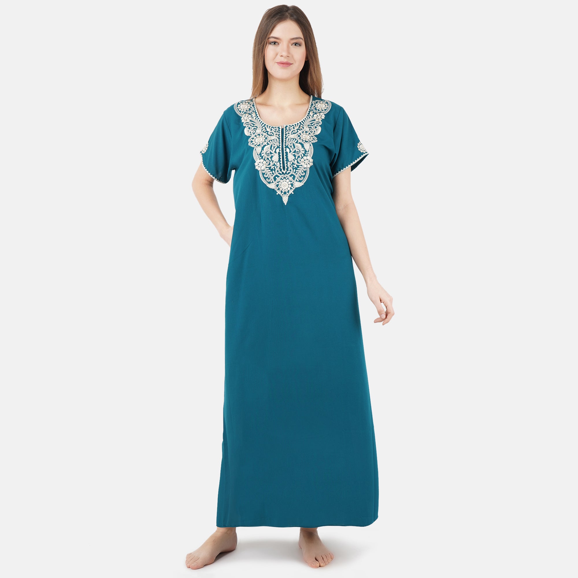 White Floral Embroidered Nightgown
