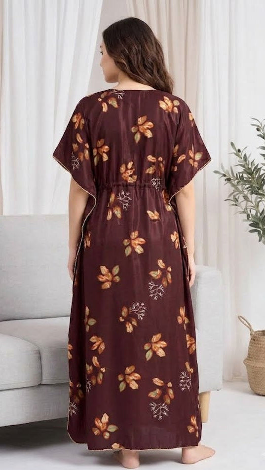 Itanlian Satin Leaf Printed Kaftan