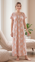 KOI Floral Blossom Alpine Cotton A-Line Nightgown with Flutter Sleeves