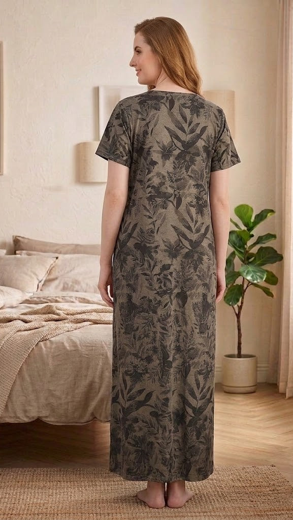 Classic A-Line Yoke Buttoned Lounge Gown
