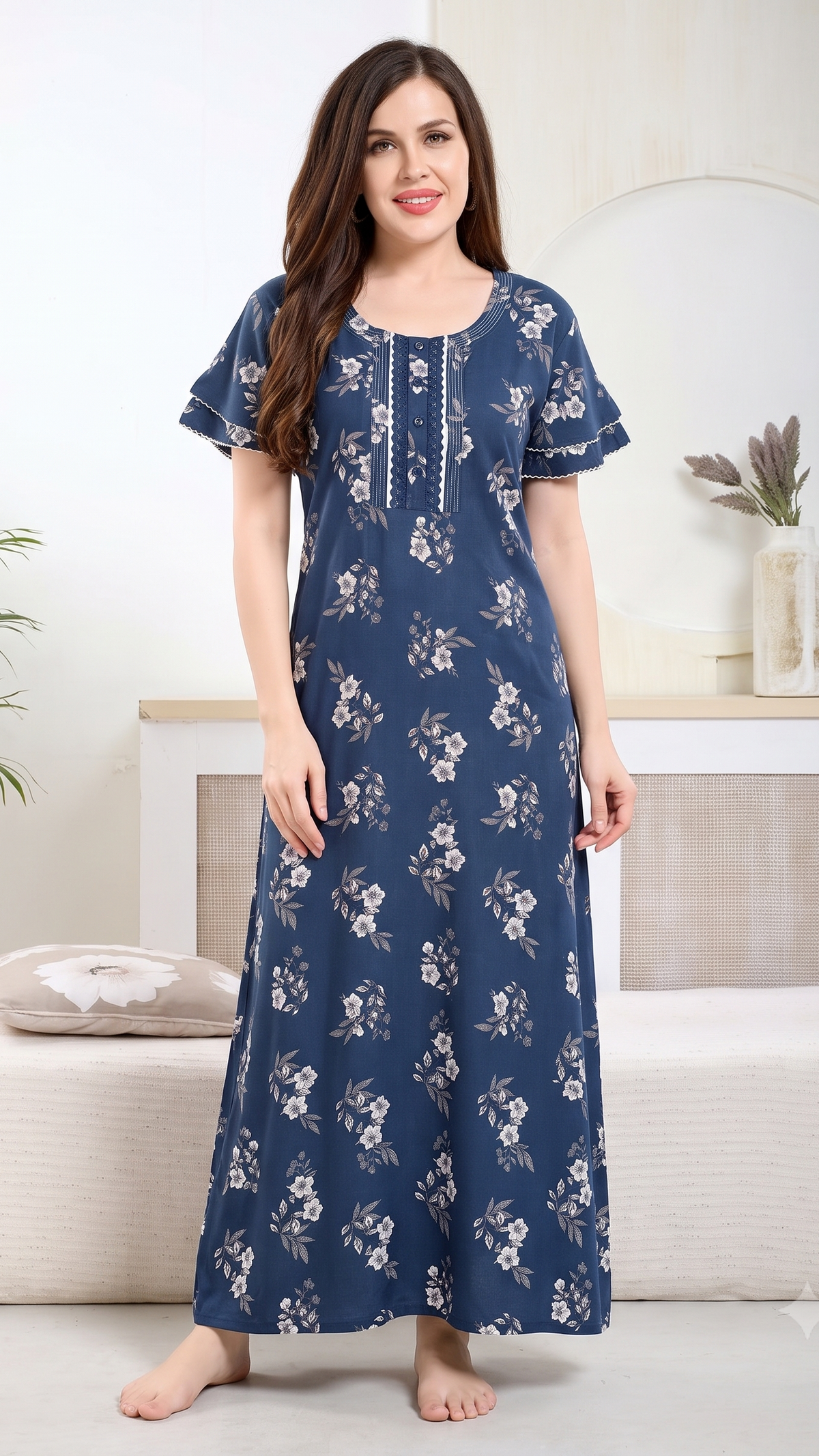 Floral Print Alpine Cotton A-Line Nightgown
