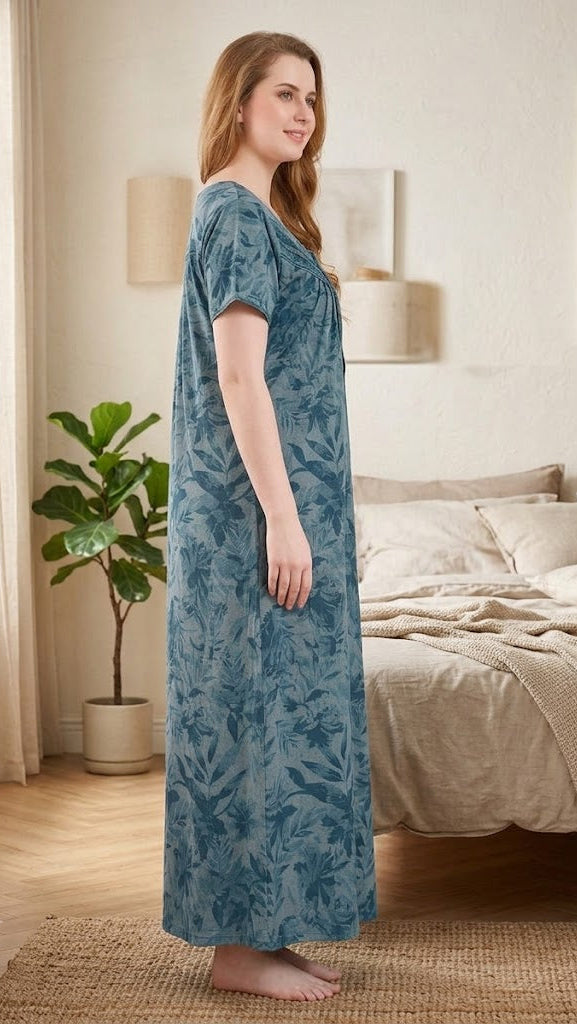 Classic A-Line Yoke Buttoned Lounge Gown