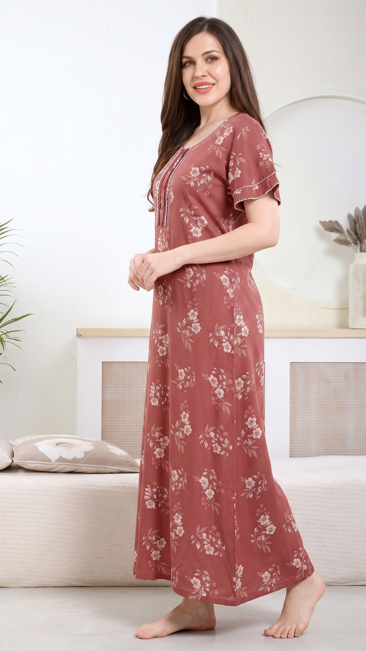 Floral Print Alpine Cotton A-Line Nightgown