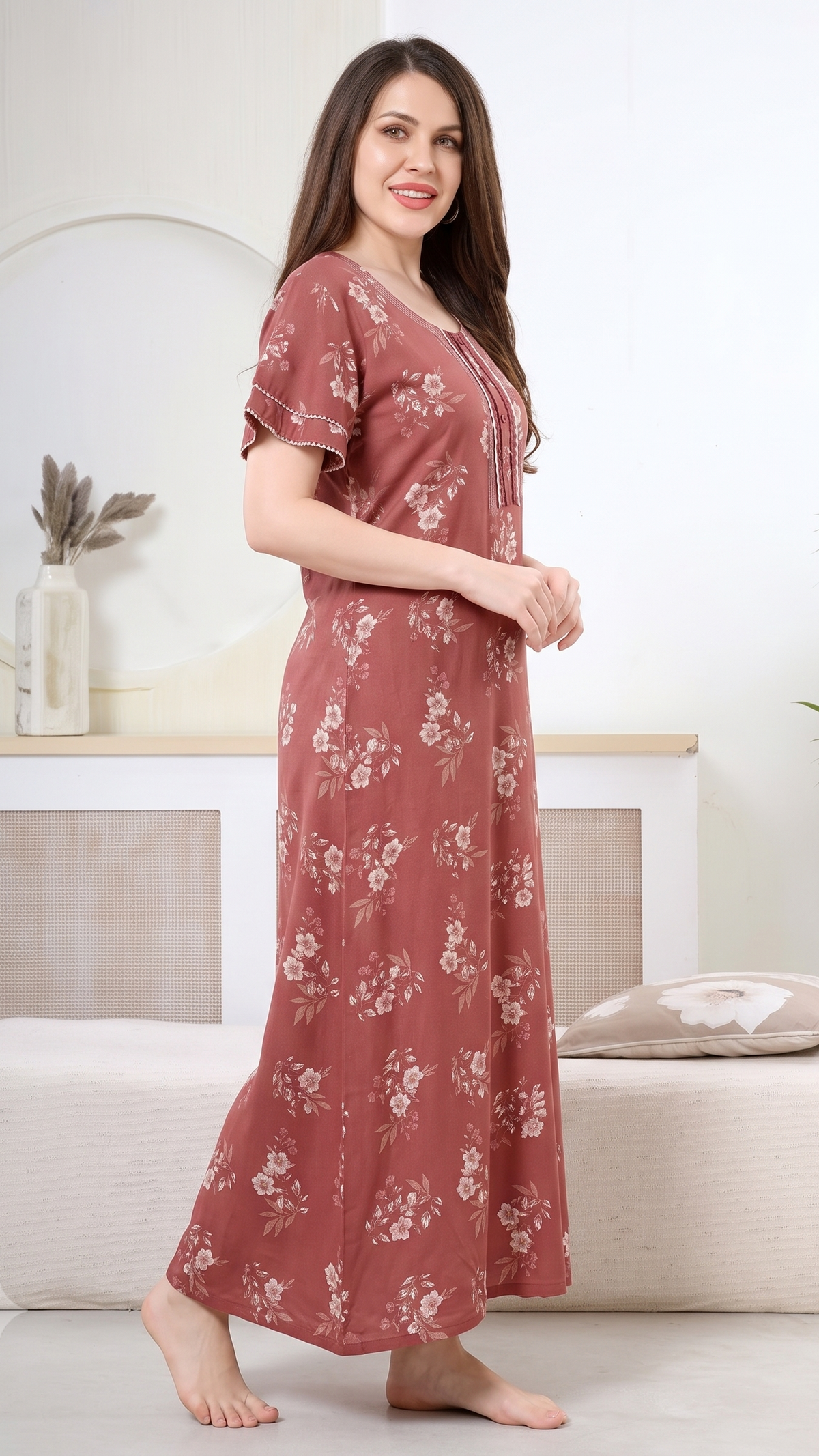 Floral Print Alpine Cotton A-Line Nightgown