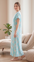 KOI Floral Blossom Alpine Cotton A-Line Nightgown with Flutter Sleeves