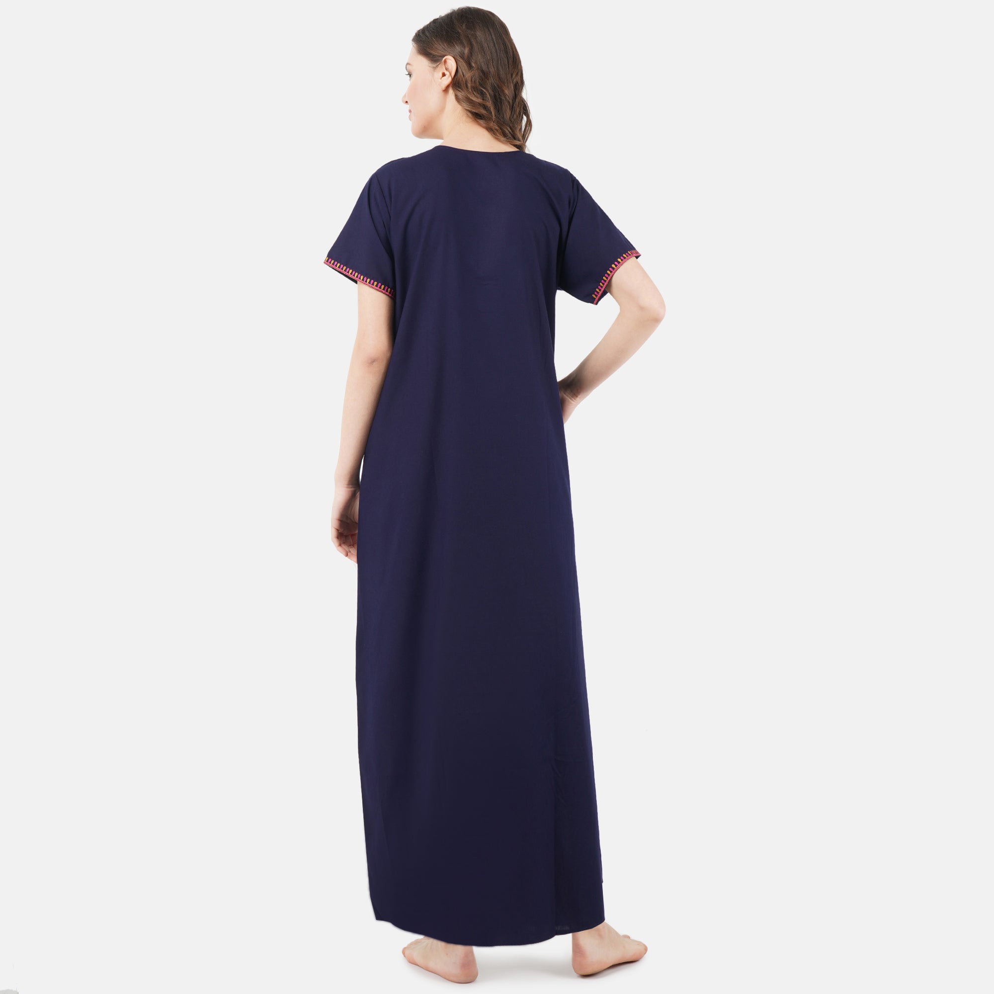V-shaped Embroidery Night Gown