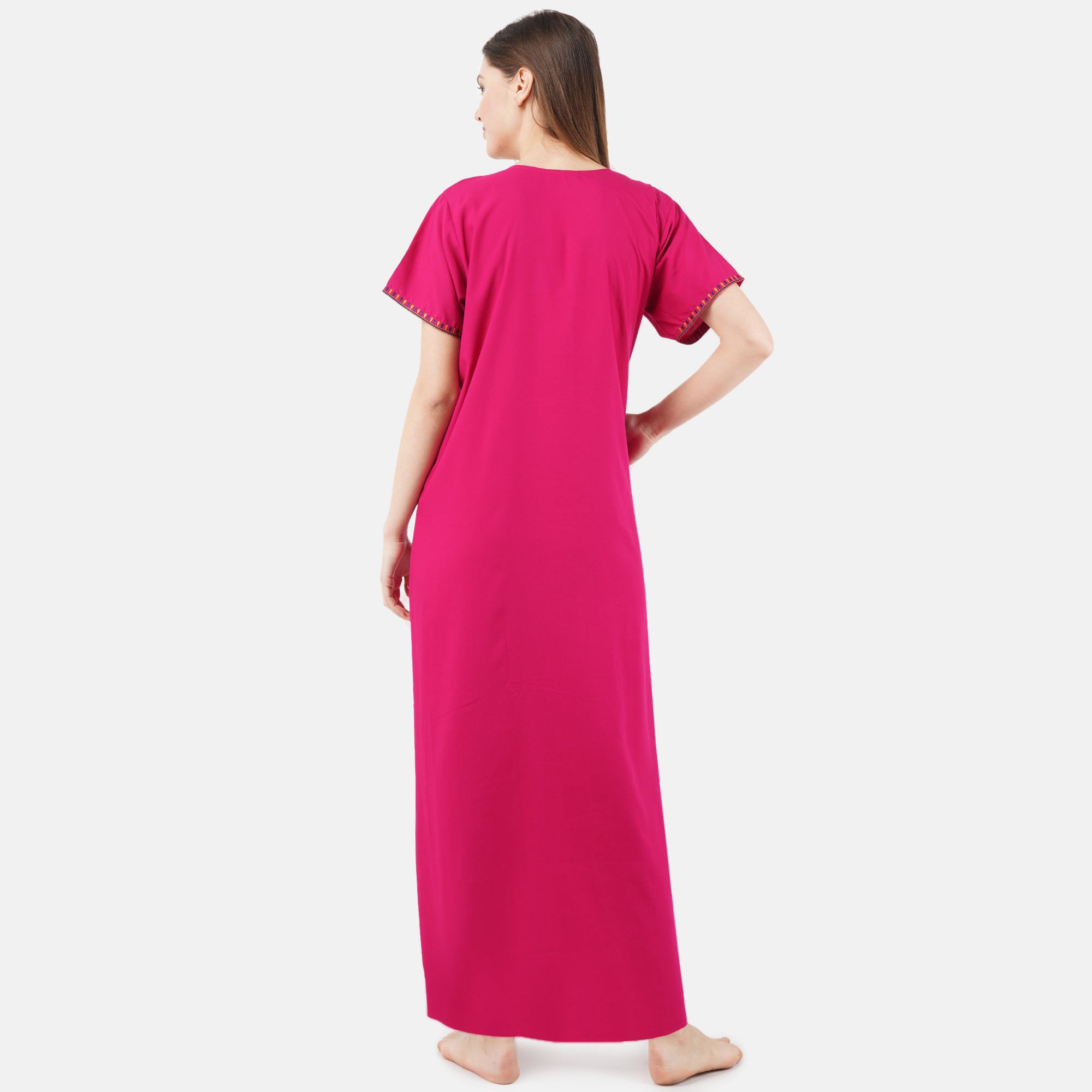 V-shaped Embroidery Night Gown