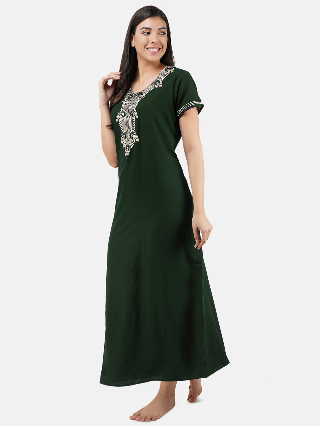 White Eleven Floral Embroidered  Nightgown