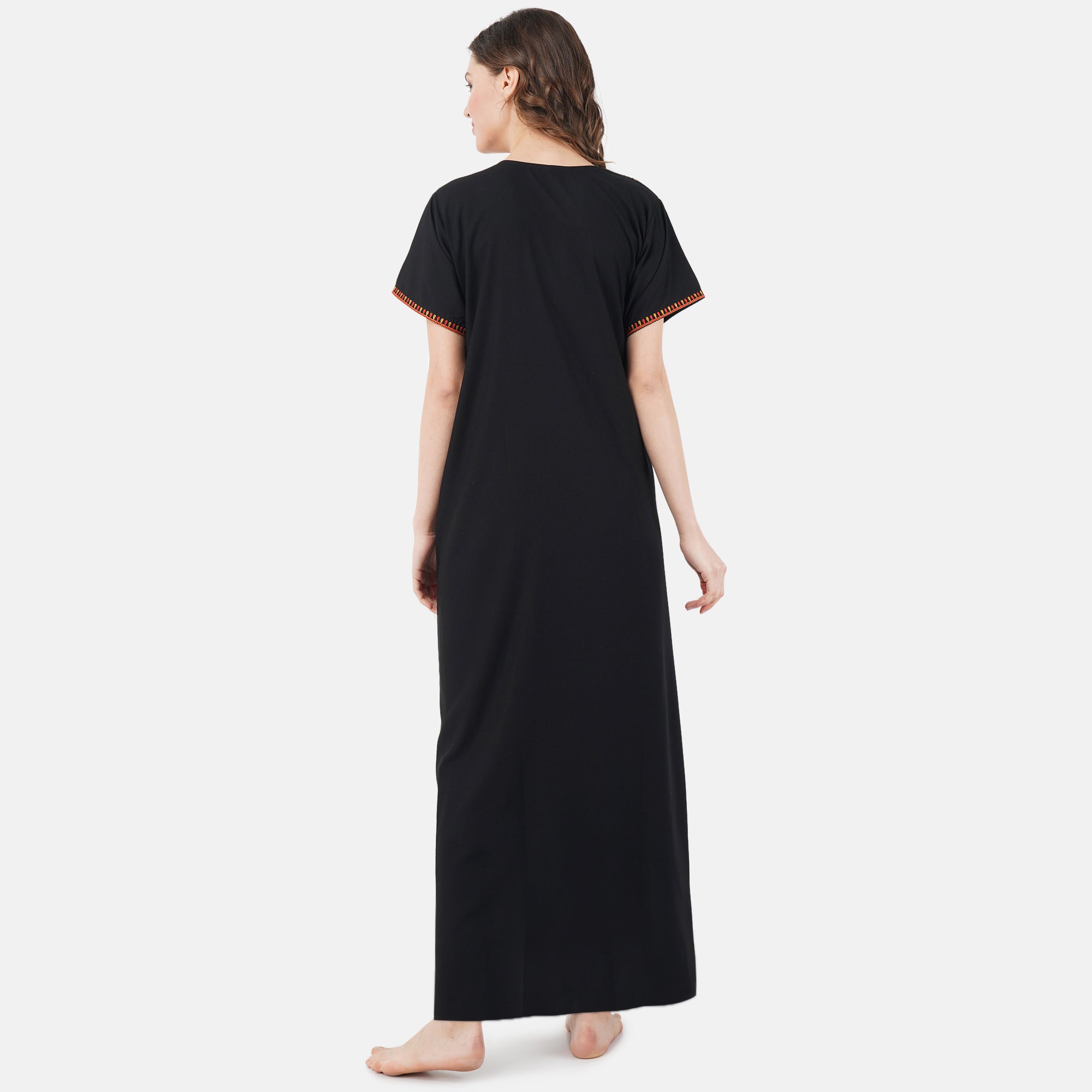V-shaped Embroidery Night Gown