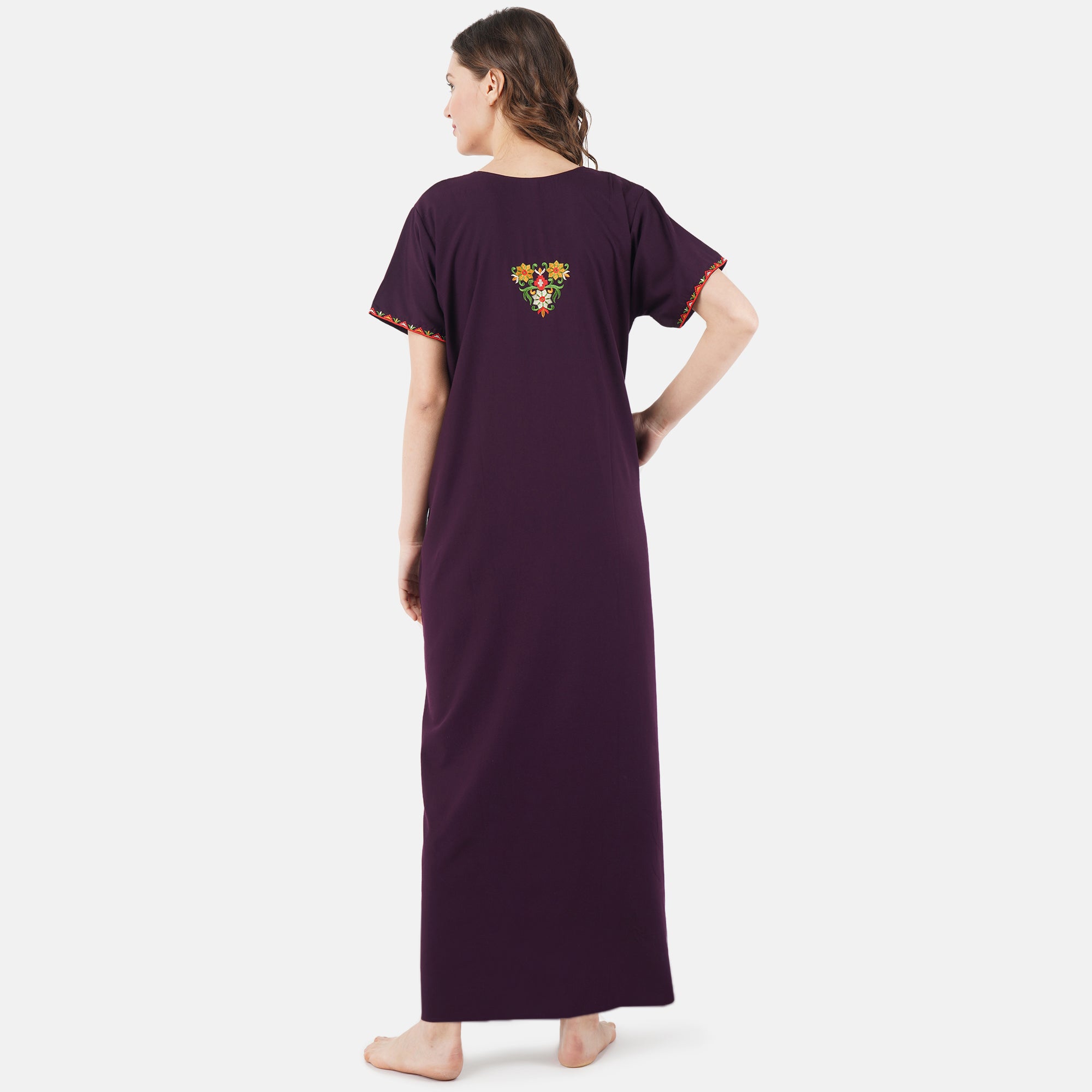 Multifloral Embroidery Night Gown