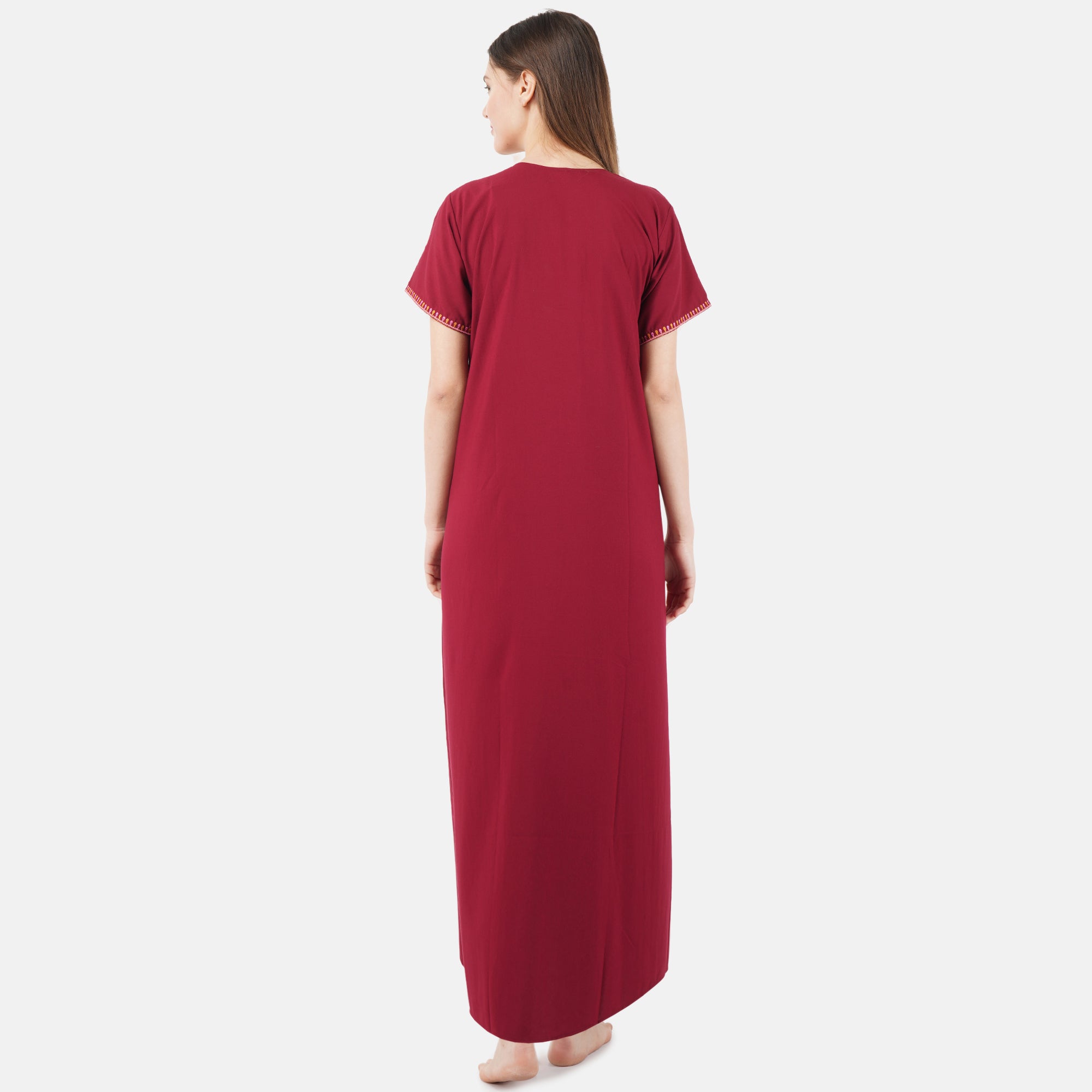 V-shaped Embroidery Night Gown
