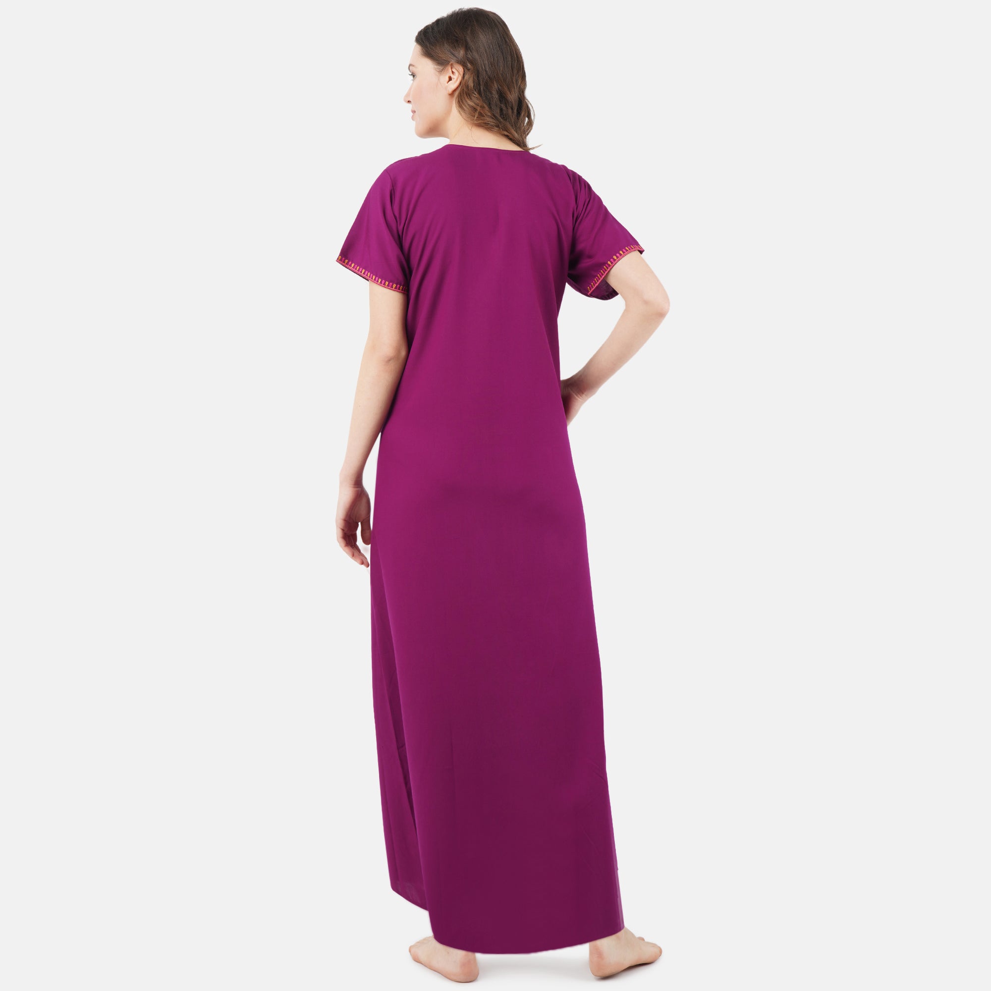 V-shaped Embroidery Night Gown