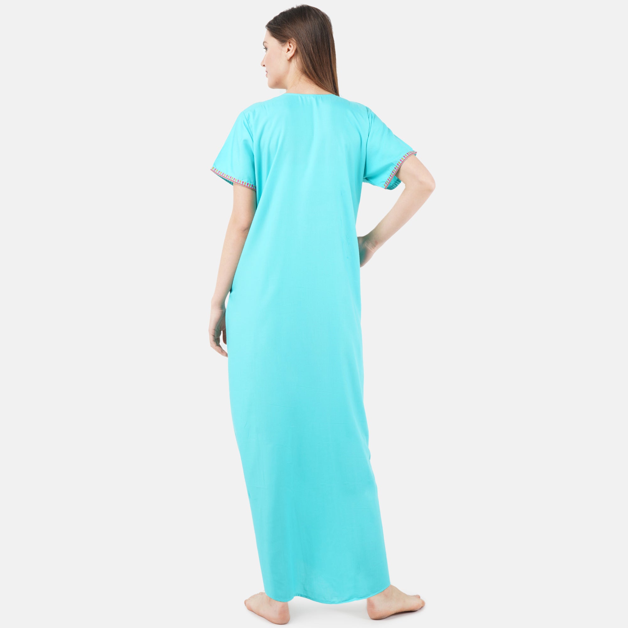 V-shaped Embroidery Night Gown