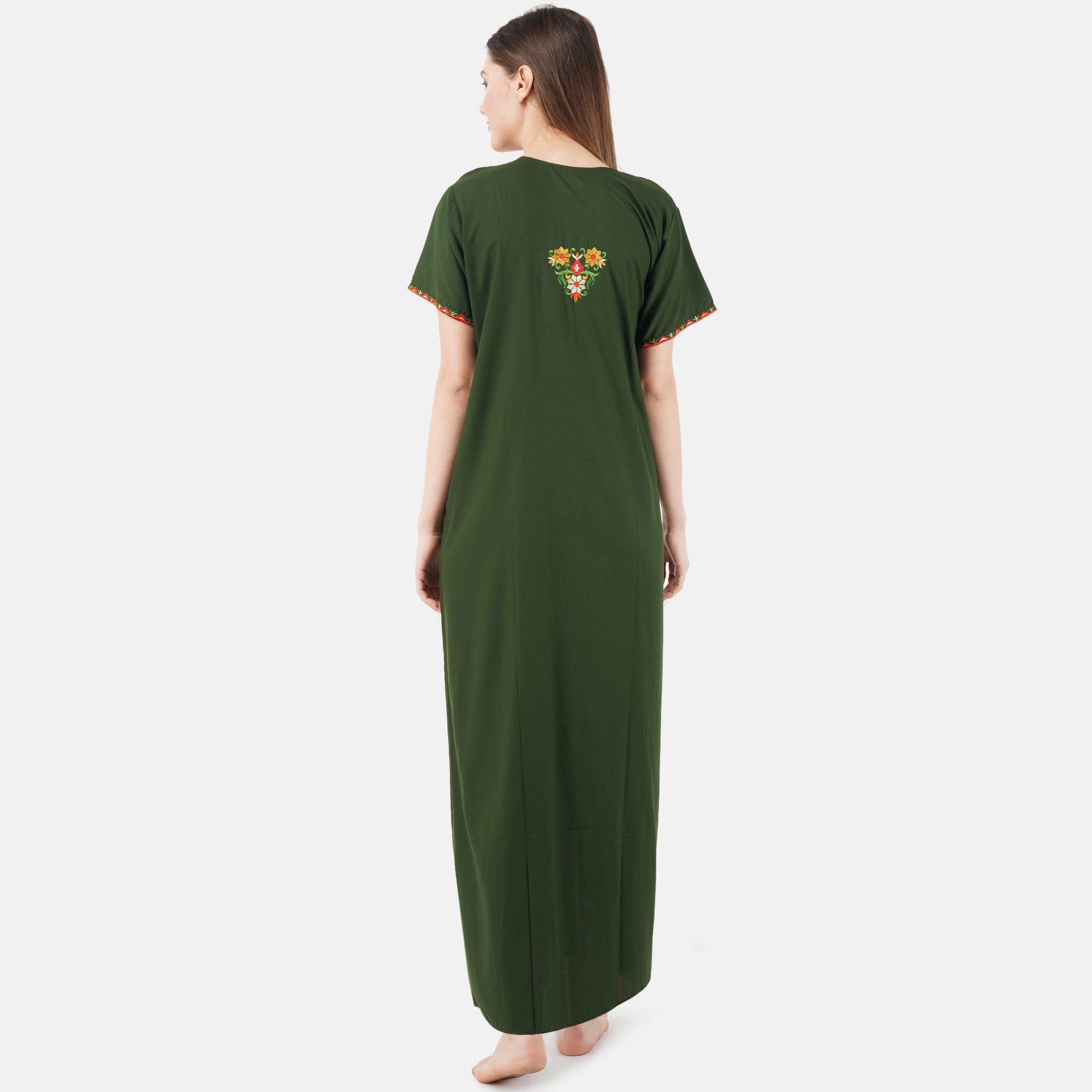Multifloral Embroidery Night Gown