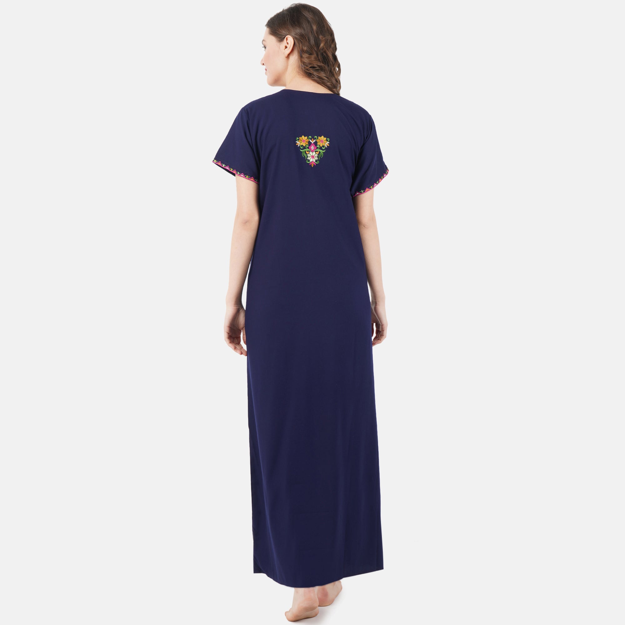 Multifloral Embroidery Night Gown