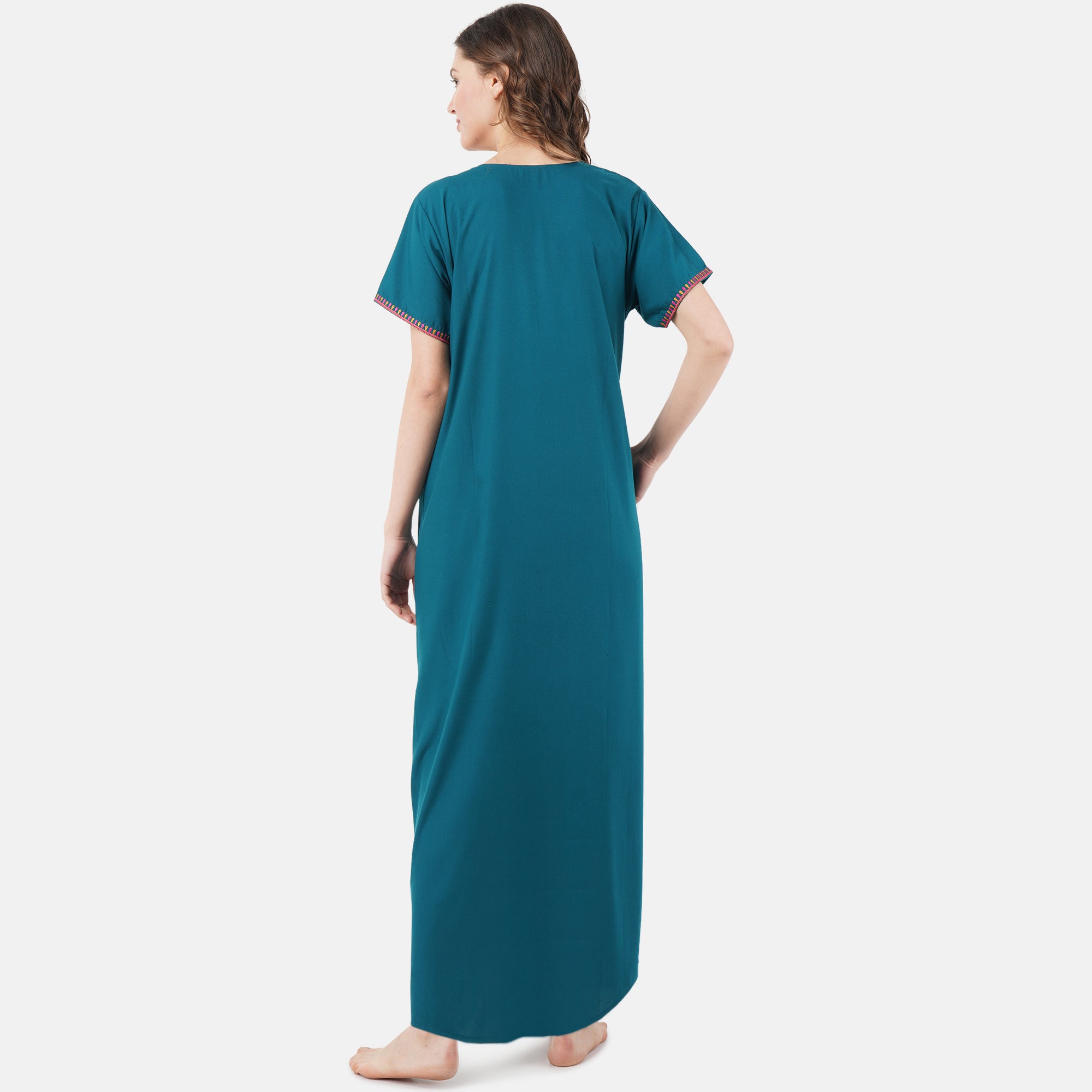 V-shaped Embroidery Night Gown