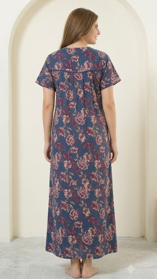 Vintage Floral Short Sleeve Long Lounge Nightdress