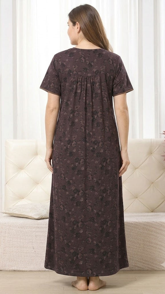 Vintage Bloom Digital Print Maxi Nightgown