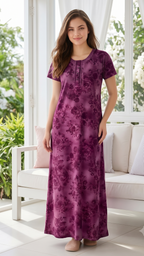 Women’s Short Sleeve Floral A-Line Alpine Nighty – Full Length Loungewear