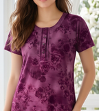 Women’s Short Sleeve Floral A-Line Alpine Nighty – Full Length Loungewear