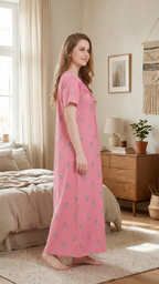 Pleated Floral Motif Lounge Gown