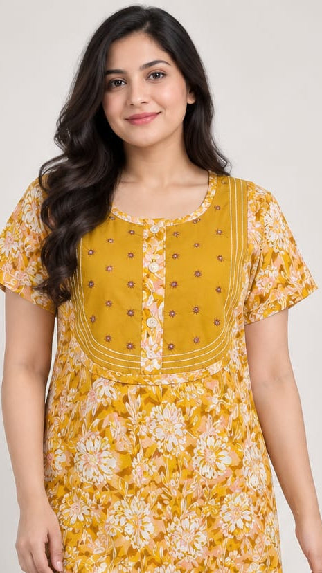 Floral Embroidered Cotton Nighty