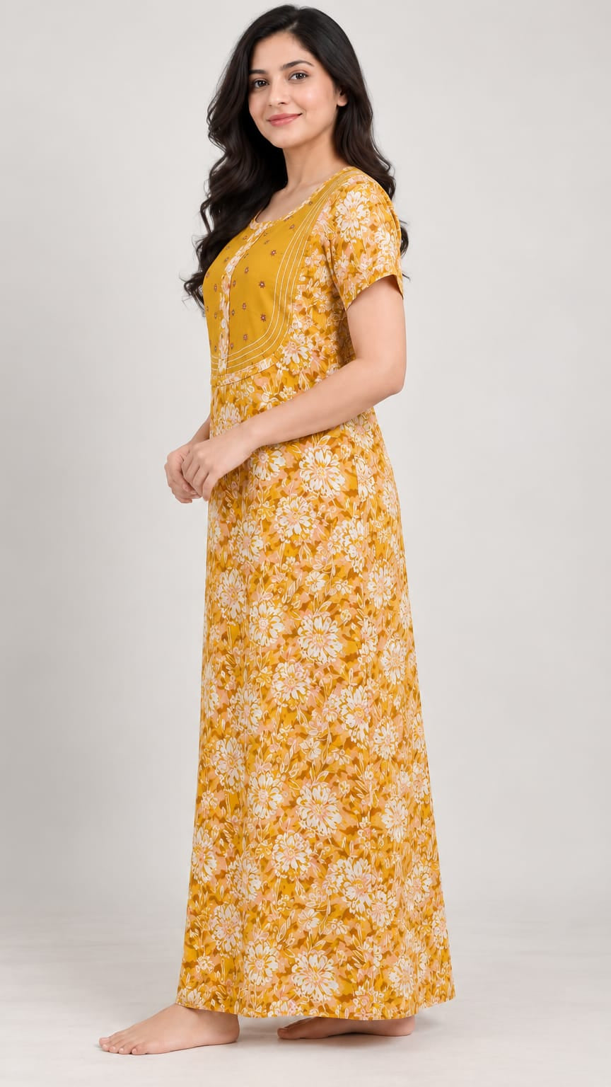 Floral Embroidered Cotton Nighty