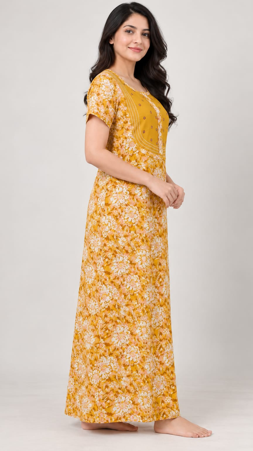 Floral Embroidered Cotton Nighty