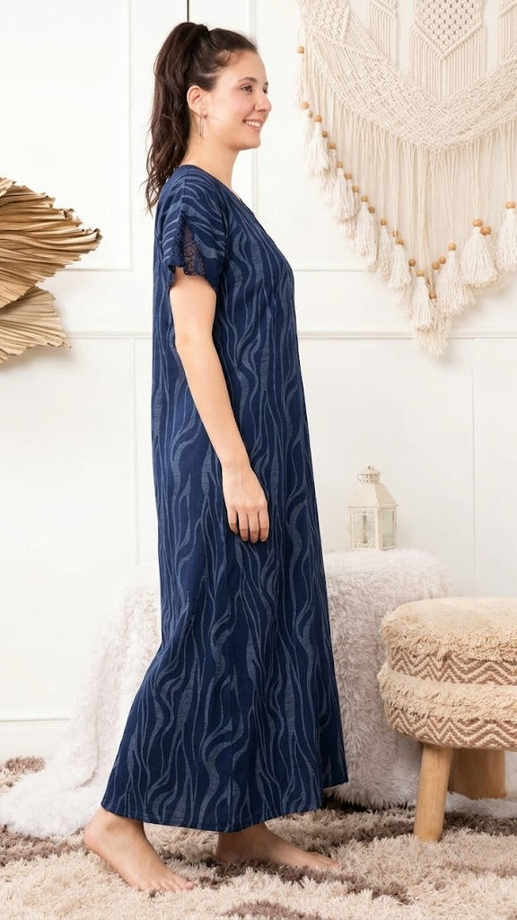 Midnight Abstract Cotton A-Line Nightgown