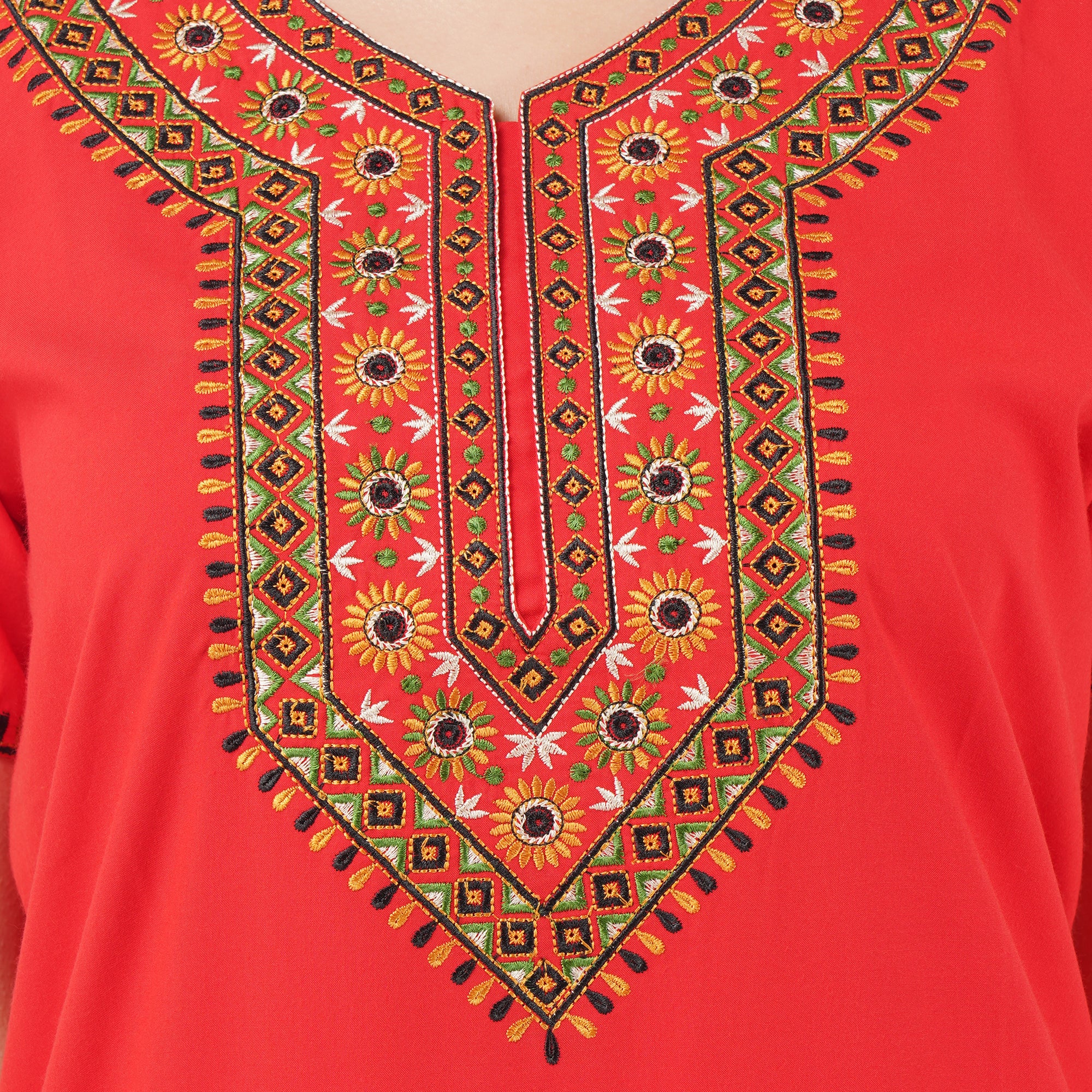 V-shaped Embroidery Night Gown