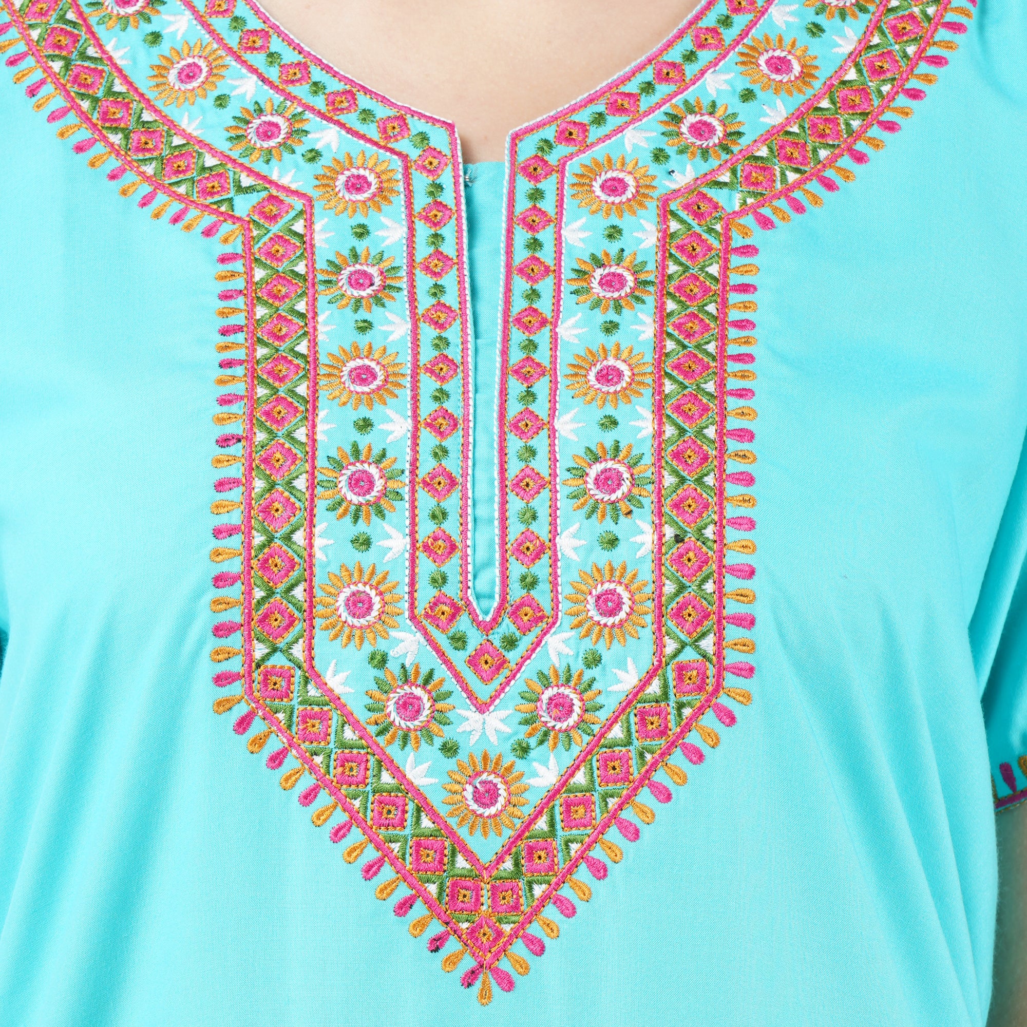 V-shaped Embroidery Night Gown