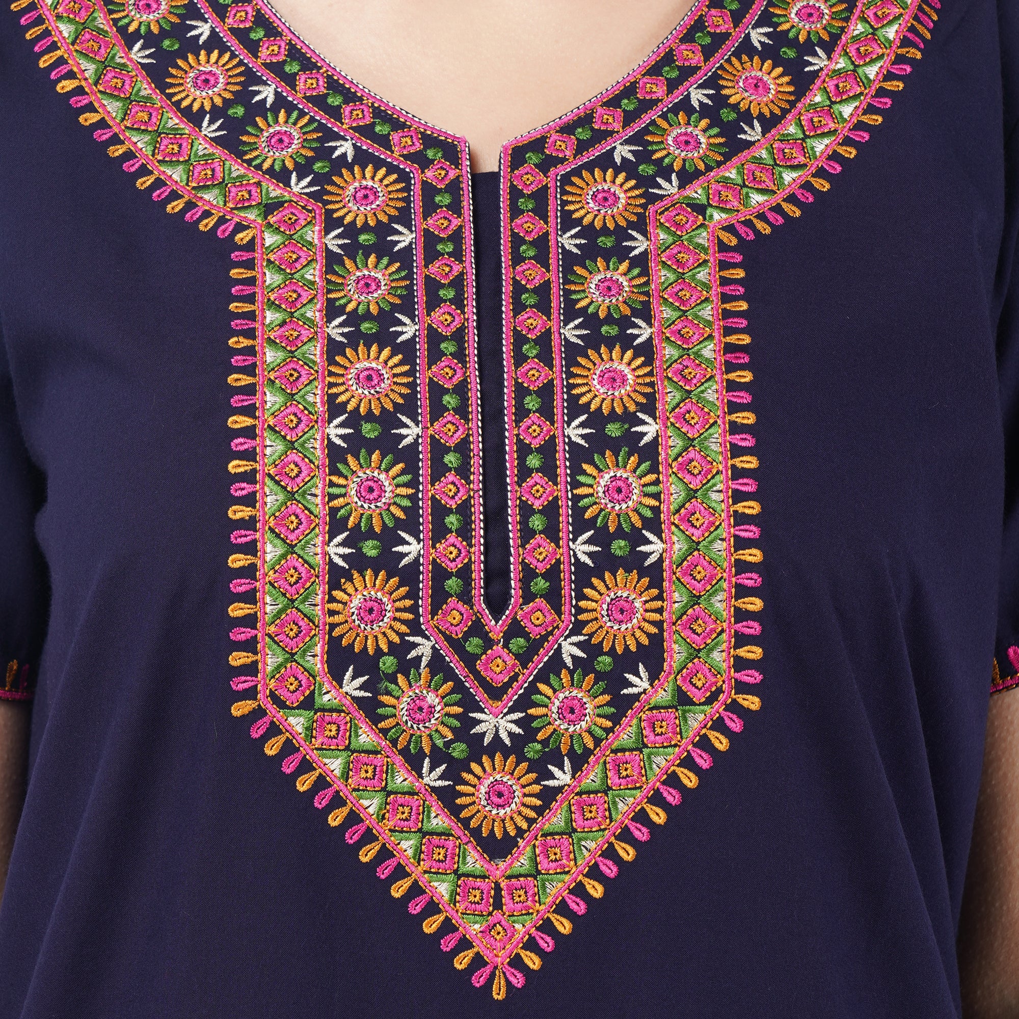 V-shaped Embroidery Night Gown
