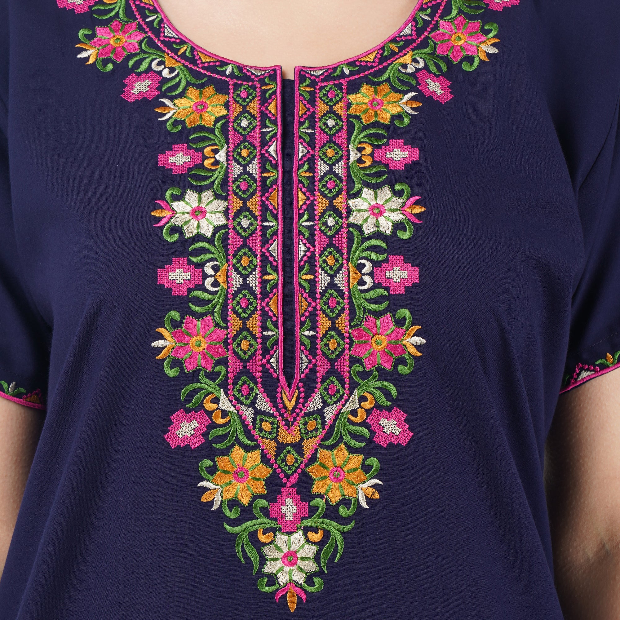 Multifloral Embroidery Night Gown