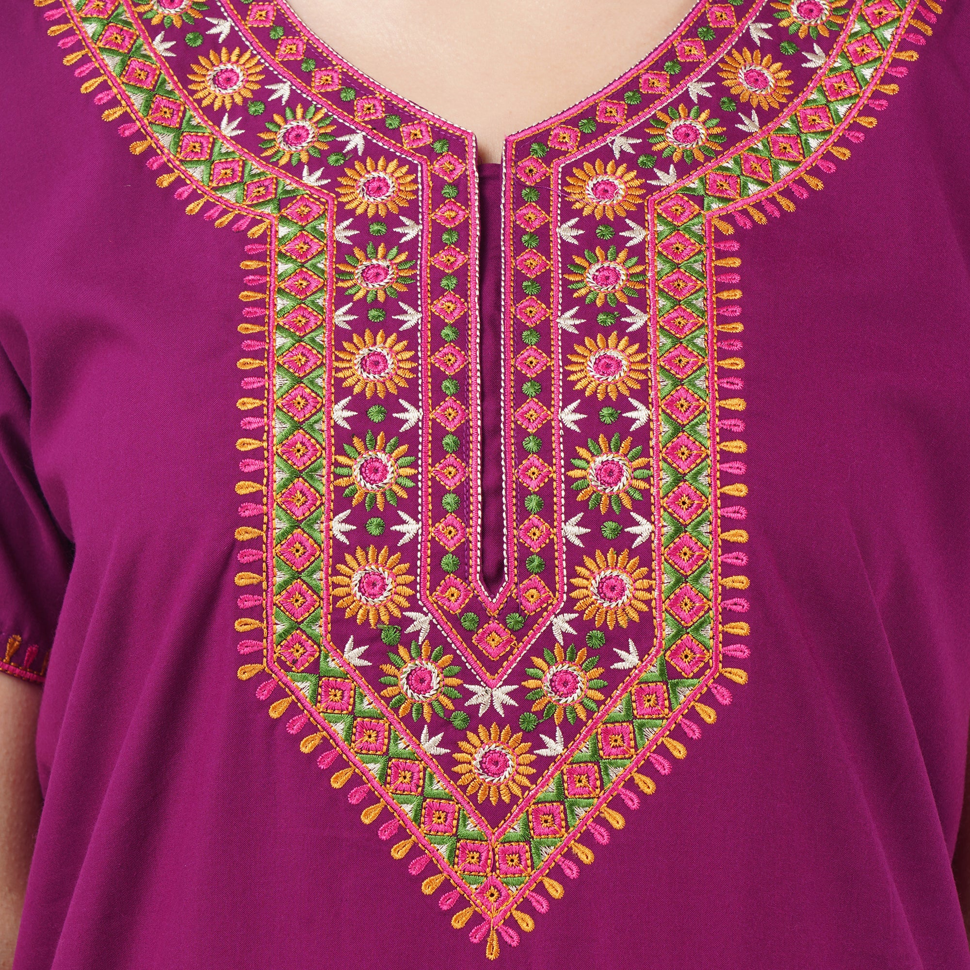 V-shaped Embroidery Night Gown