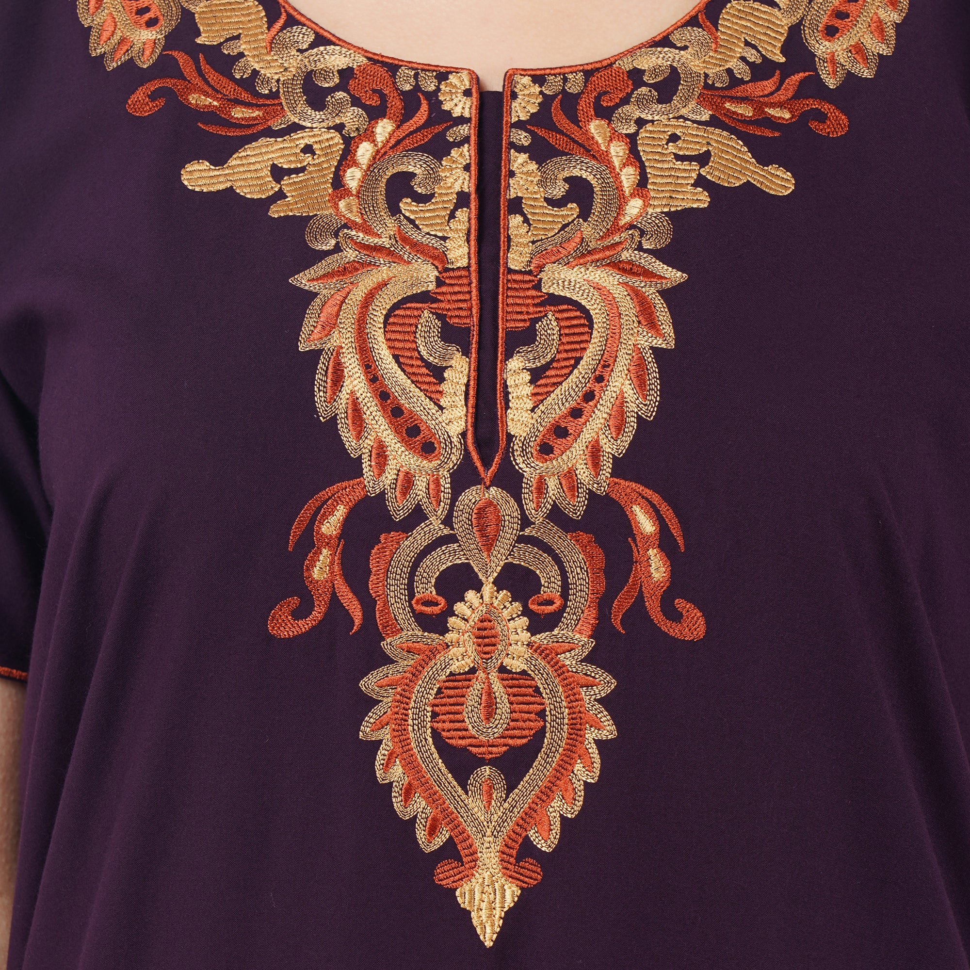 Cream Embroidery Night Gown