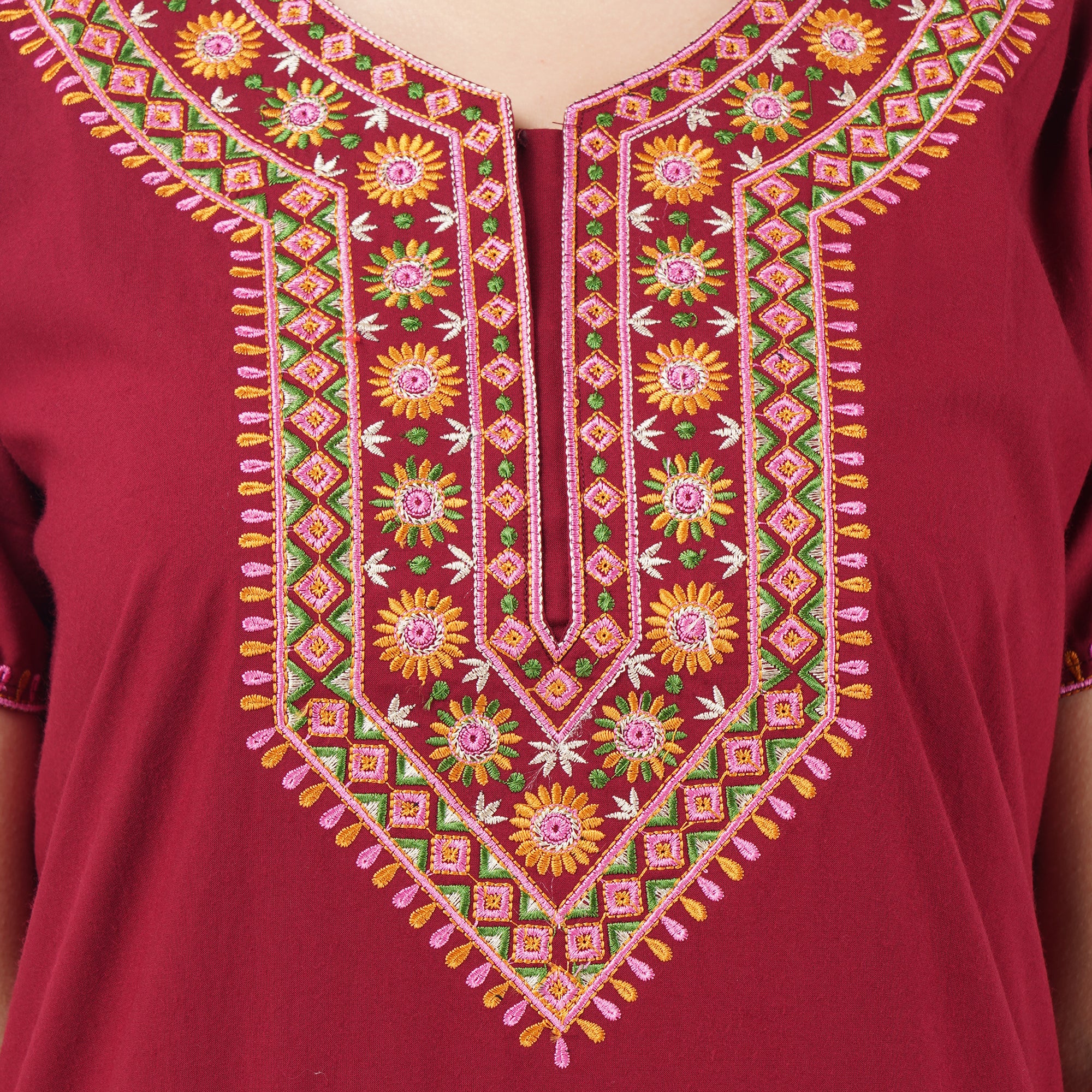 V-shaped Embroidery Night Gown
