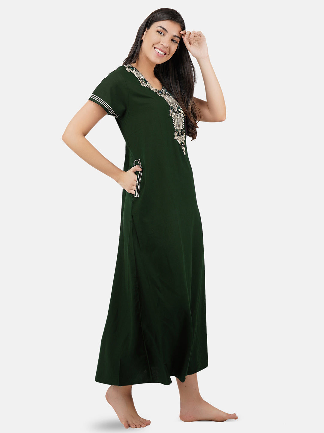 White Eleven Floral Embroidered  Nightgown