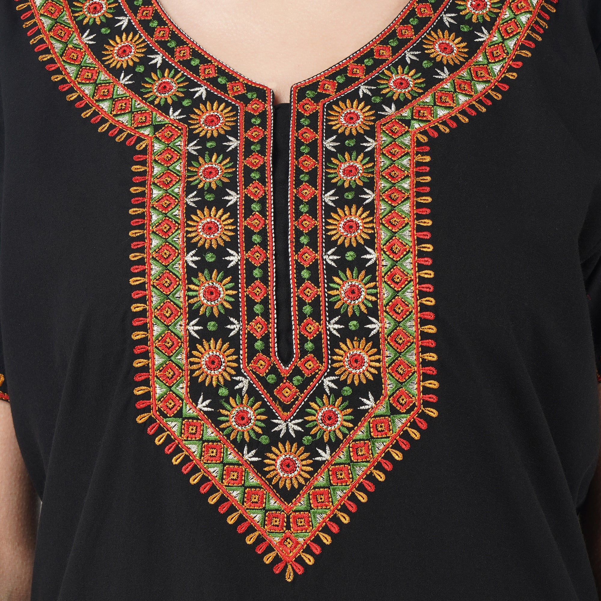 V-shaped Embroidery Night Gown