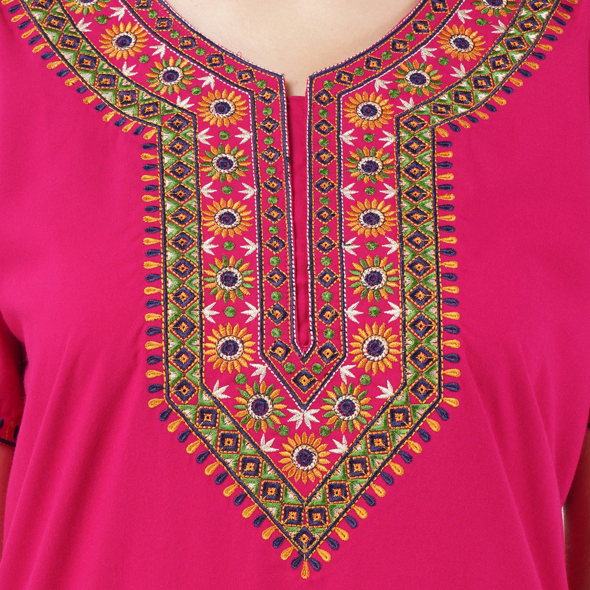 V-shaped Embroidery Night Gown