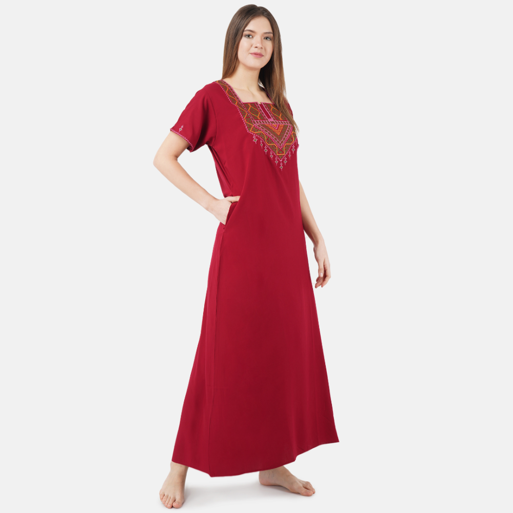 Resham Embroidery Night Gown